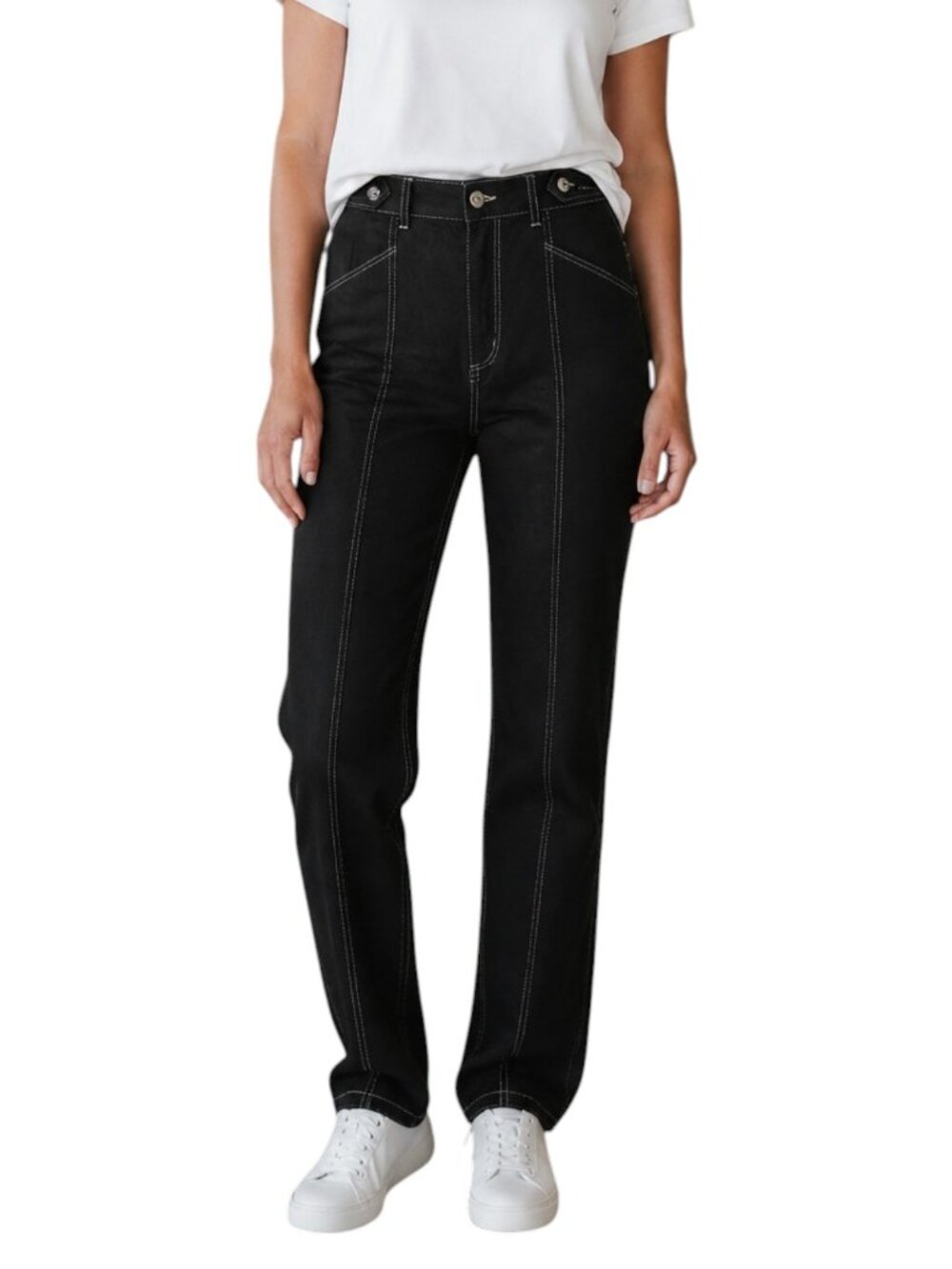 Pistola Black Cargo Pants White Contrast Stitching